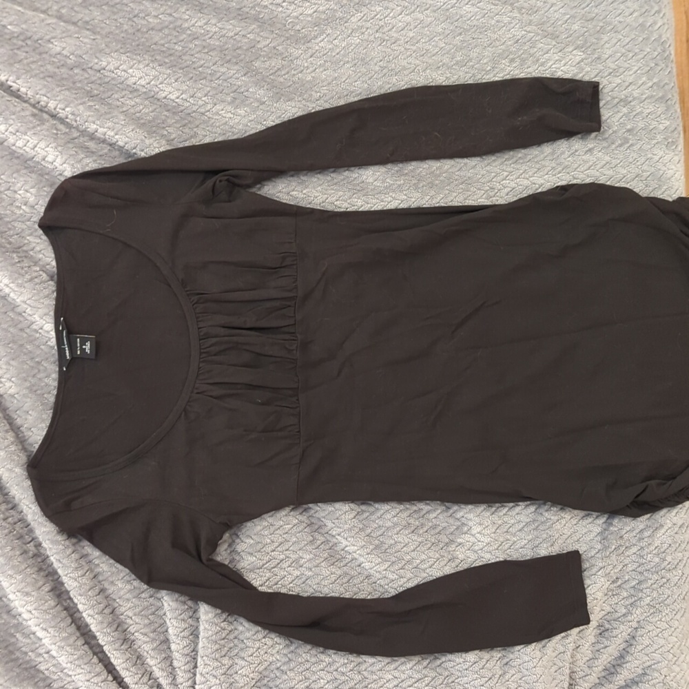 Moda International long sleeve black dress with scrunched sides